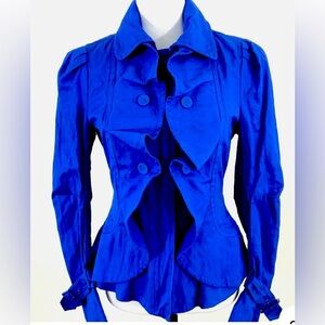 Bcbg MaxAzria Whisper Ruffle Jacket Sz S Royal Blue Lined